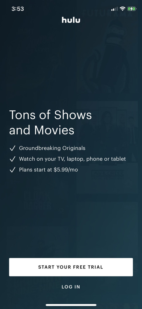 Hulu Start screen screenshot