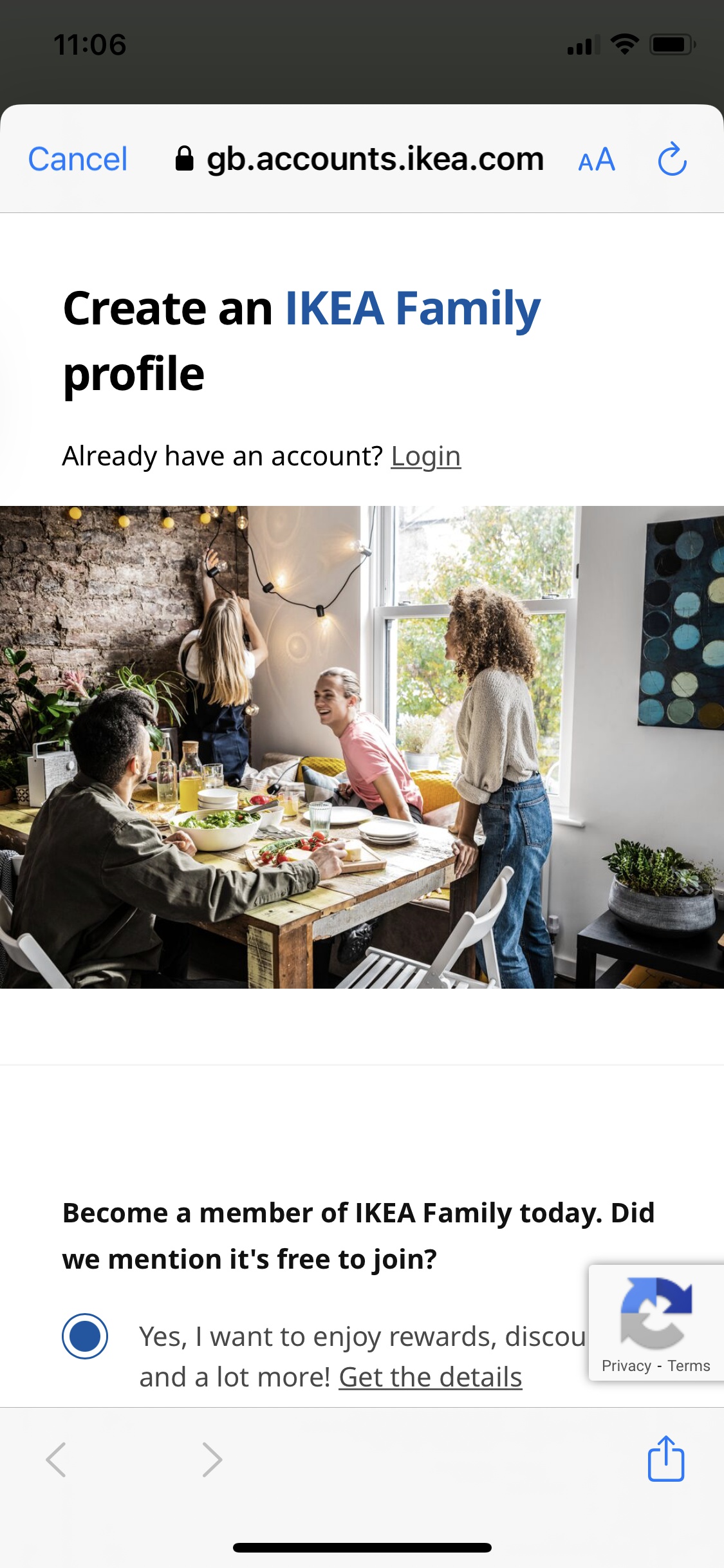 Screenshot of IKEA - Create account
