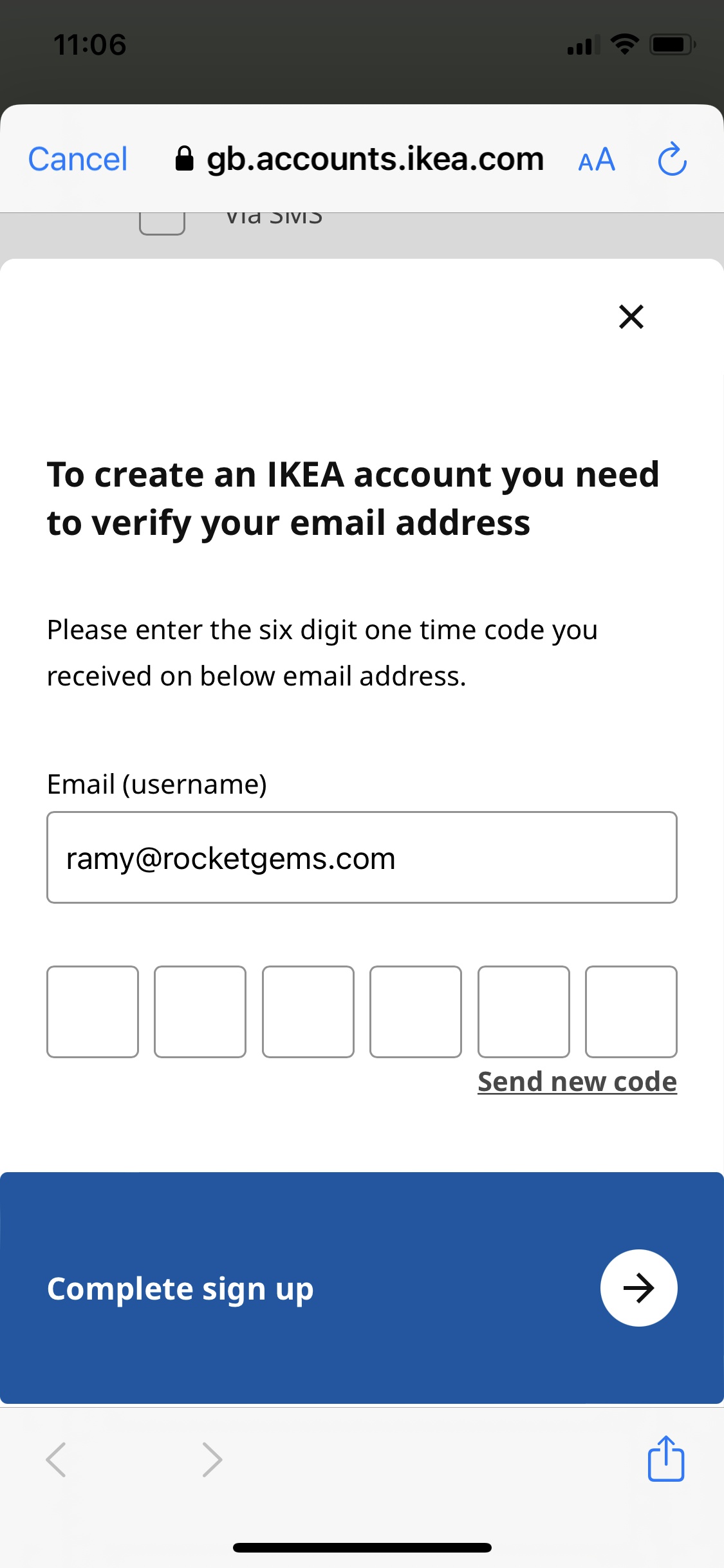 Screenshot of IKEA - Verify email