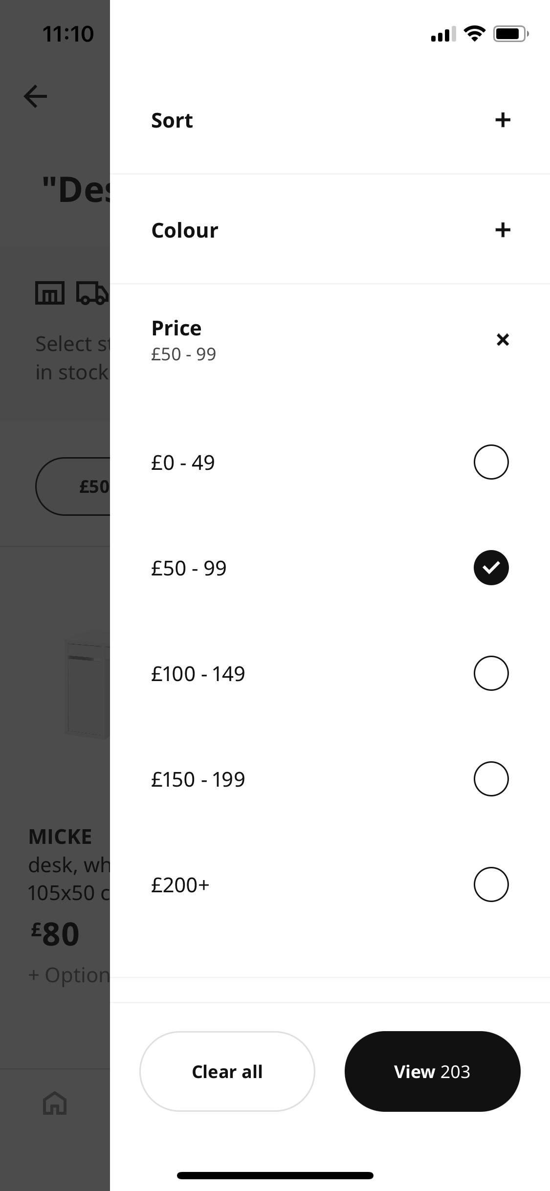Screenshot of IKEA - Filter