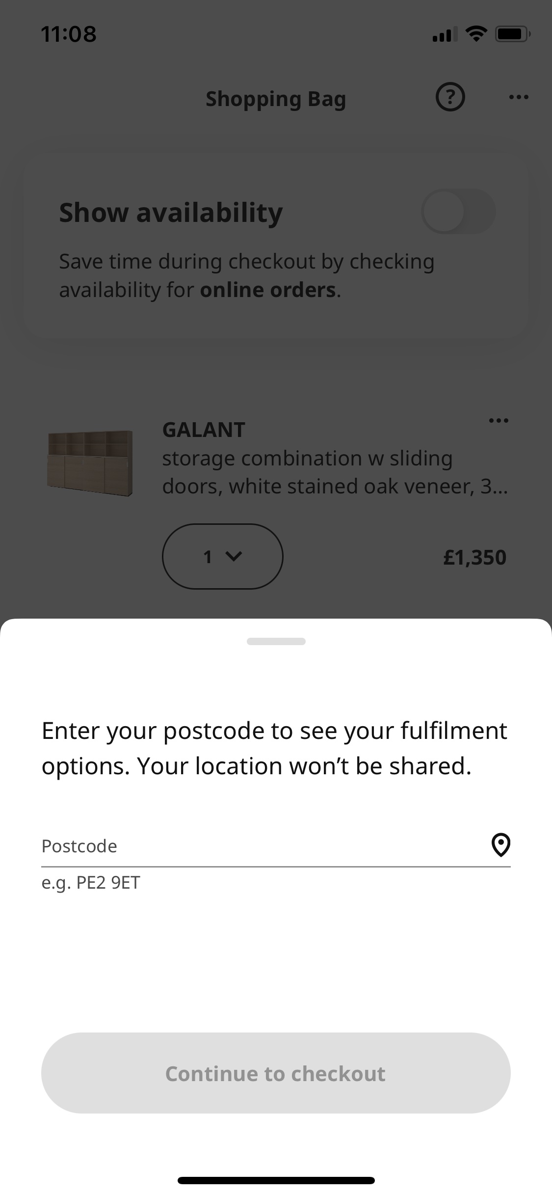 Screenshot of IKEA - Enter postcode