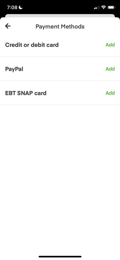 Instacart Payment methods screenshot