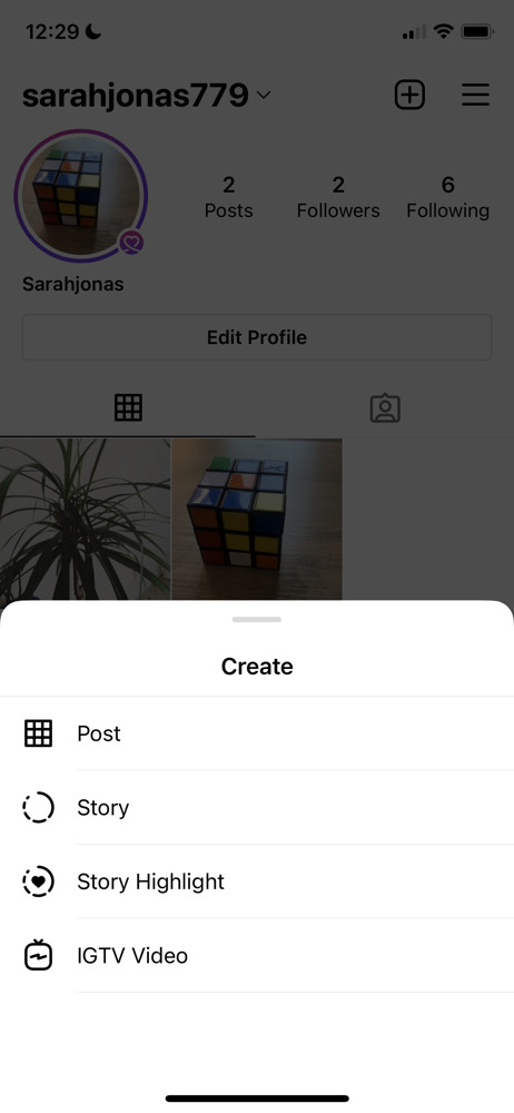 Instagram Create menu screenshot