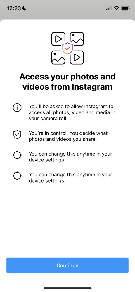 Instagram Enable photo access screenshot