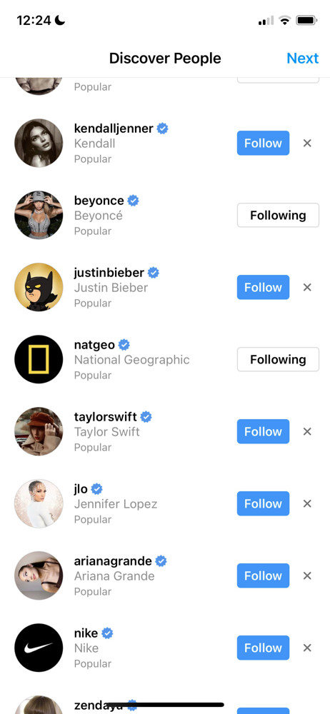 Instagram Follow people screenshot