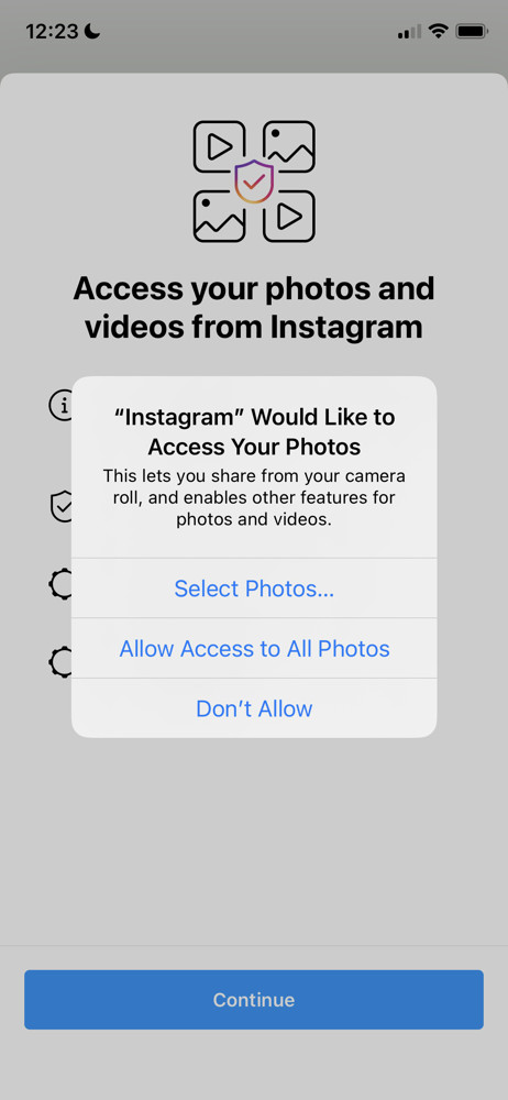 Instagram Enable photo access screenshot