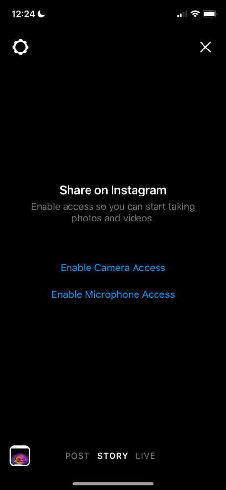 Instagram Enable camera screenshot