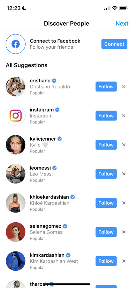 Instagram Follow people screenshot