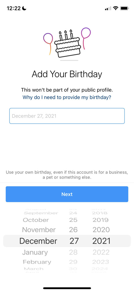 Instagram Set birthday screenshot