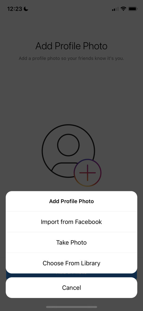 Instagram Add profile image screenshot