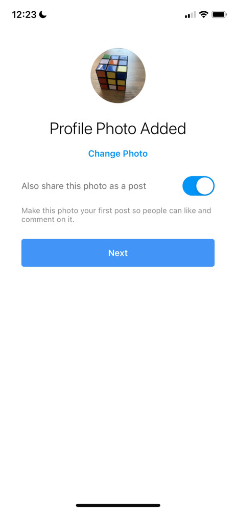Instagram Add profile image screenshot