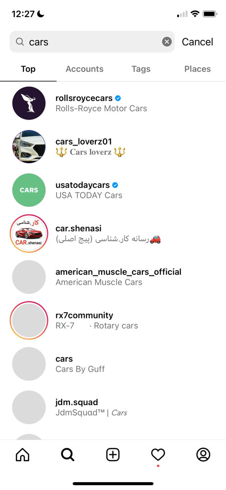 Instagram Search results screenshot