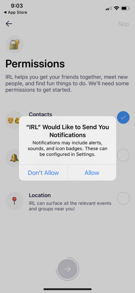 IRL Enable notifications screenshot