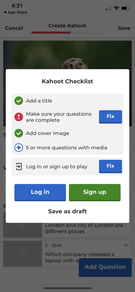 Kahoot Checklist screenshot