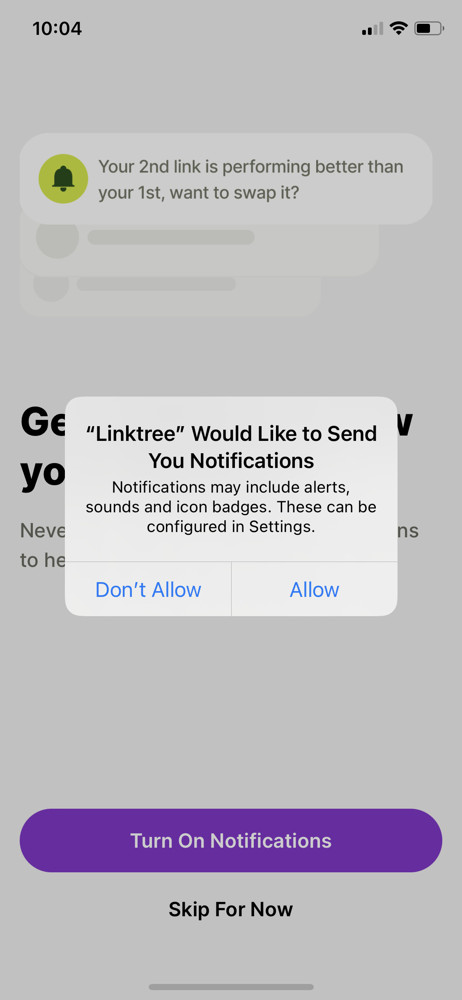 Linktree Enable notifications screenshot