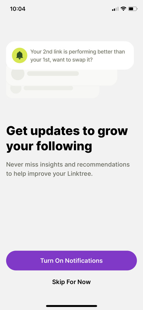 Linktree Enable notifications screenshot
