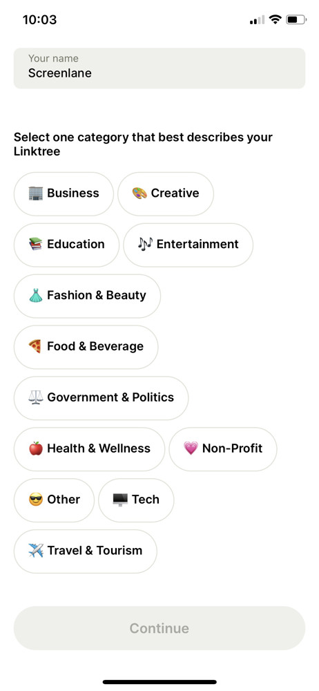 Linktree Select category screenshot