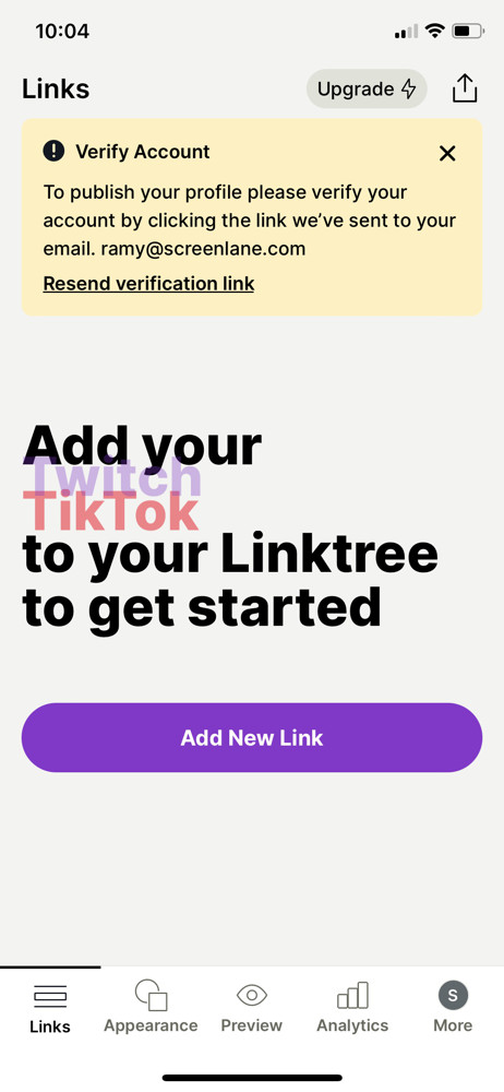 Linktree Verify email screenshot