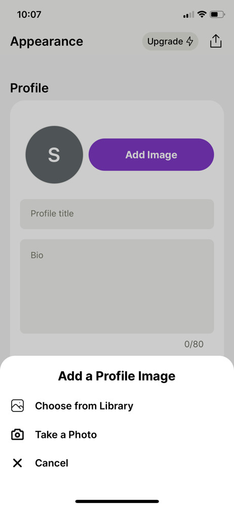 Linktree Add profile image screenshot