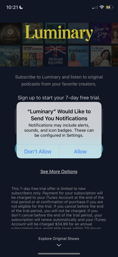 Luminary Enable notifications screenshot