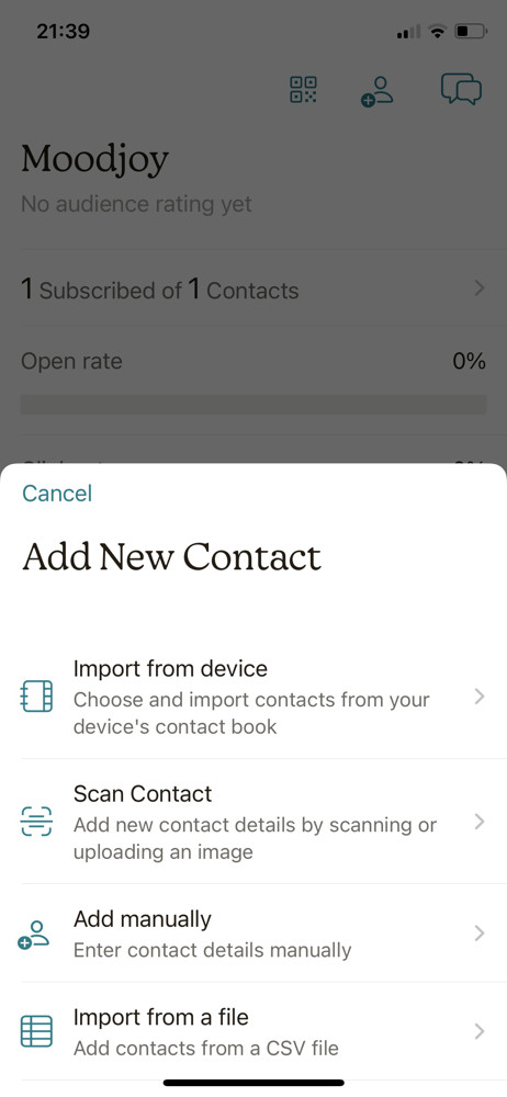 Mailchimp Add contact screenshot