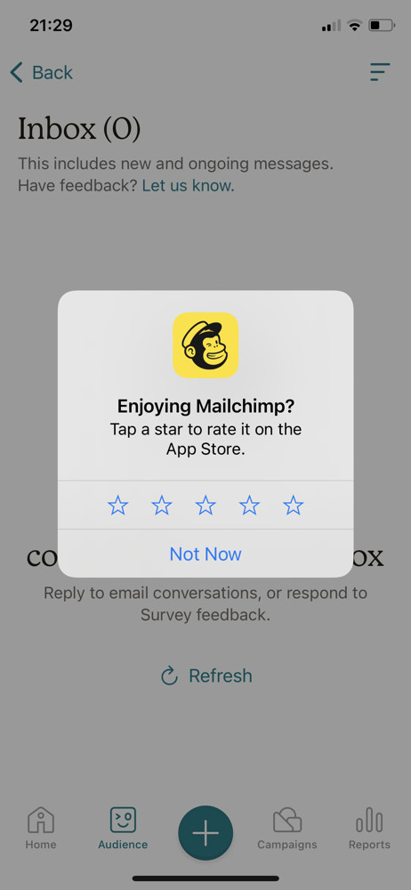 Mailchimp Rating prompt screenshot