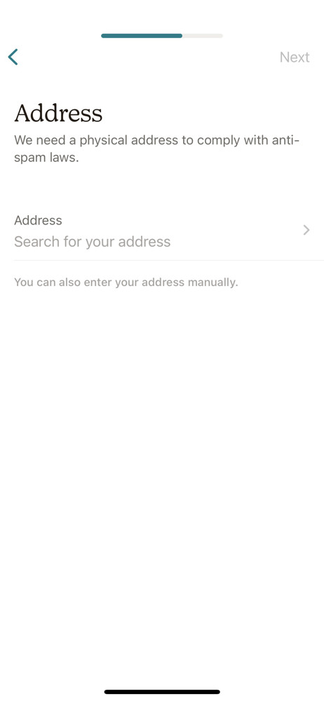 Mailchimp Enter address screenshot
