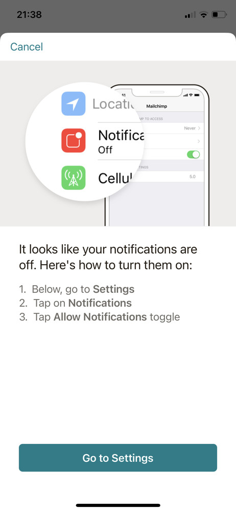 Mailchimp Enable notifications screenshot