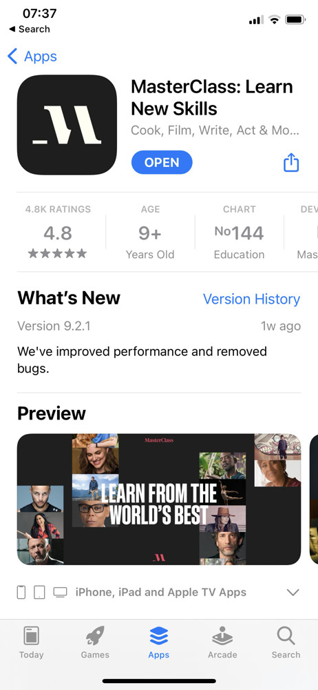 Masterclass App store listing screenshot