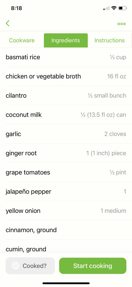 Mealime Ingredients screenshot