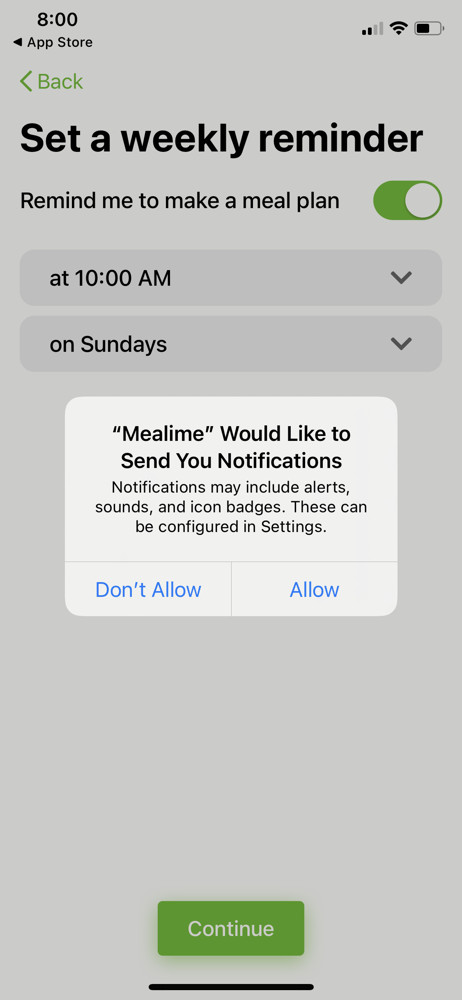 Mealime Enable notifications screenshot