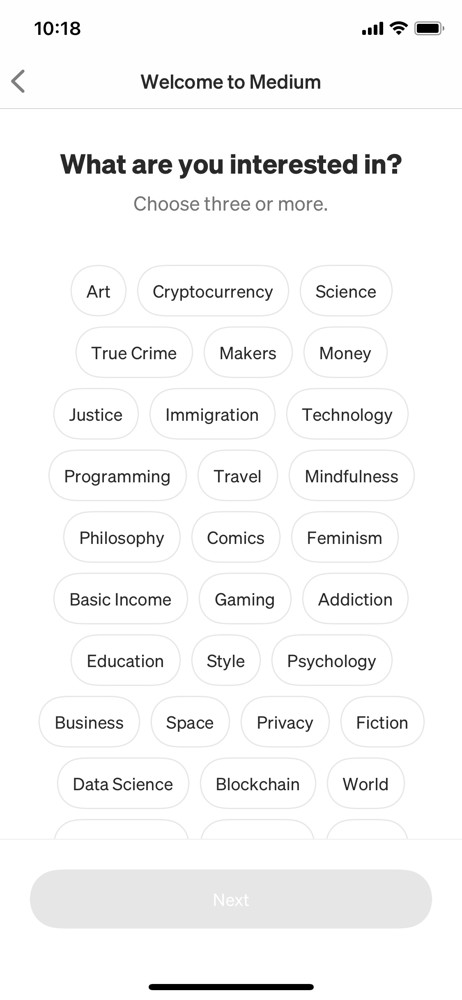 Medium Select interests screenshot