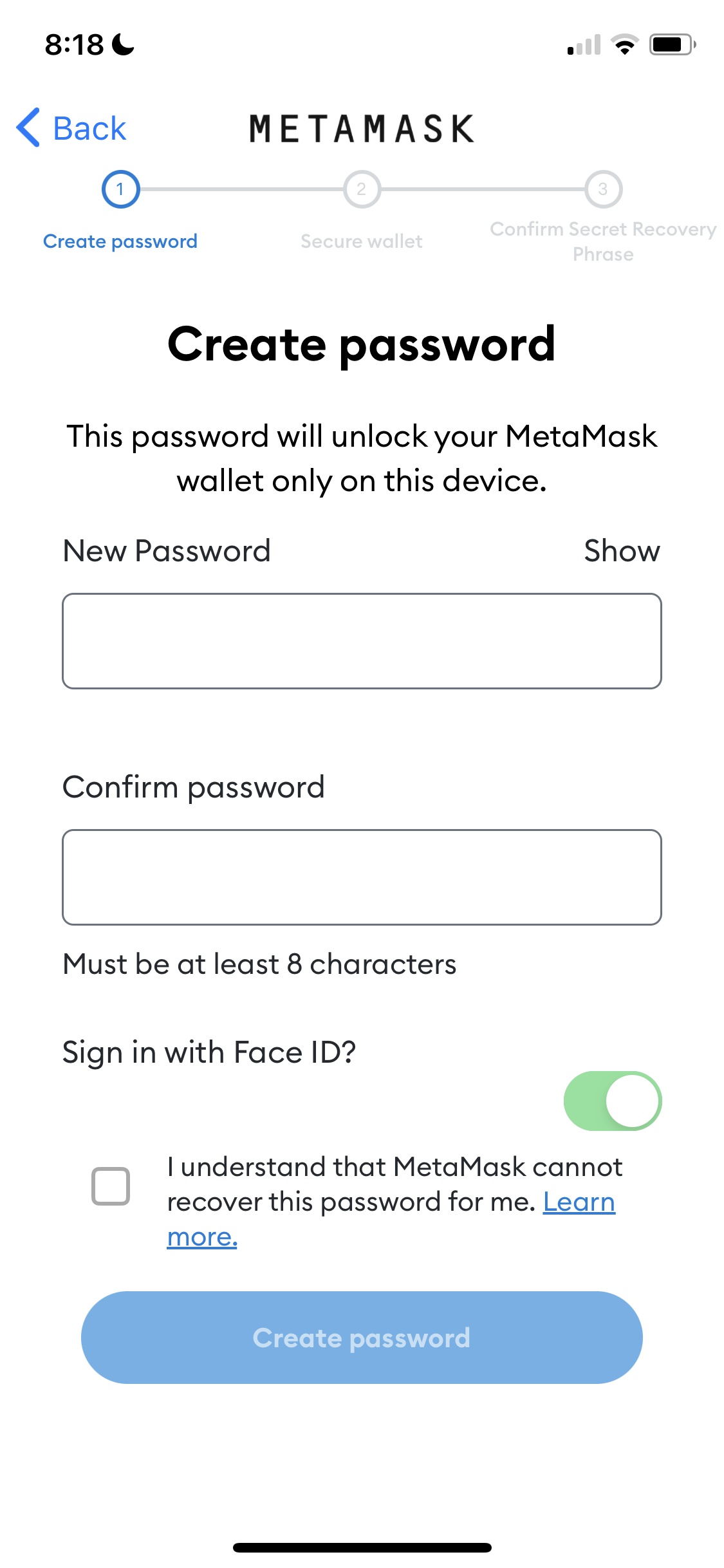 metamask save password