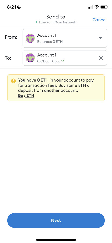 MetaMask Send currency screenshot