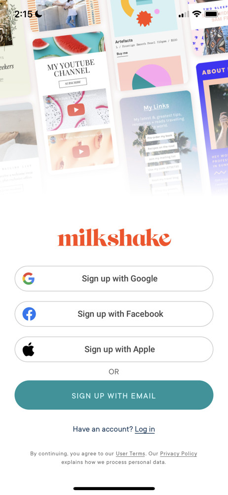 Milkshake Start screen screenshot