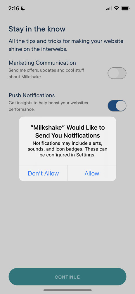 Milkshake Enable notifications screenshot
