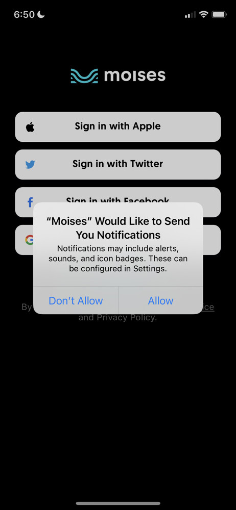 Moises Enable notifications screenshot