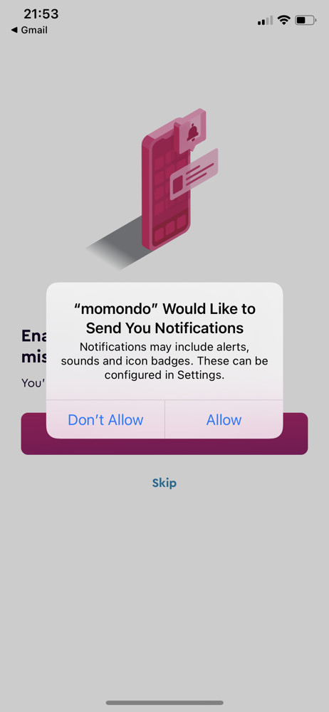 Momondo Enable notifications screenshot