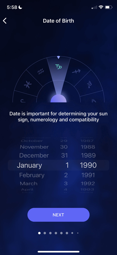 Nebula Date of birth screenshot