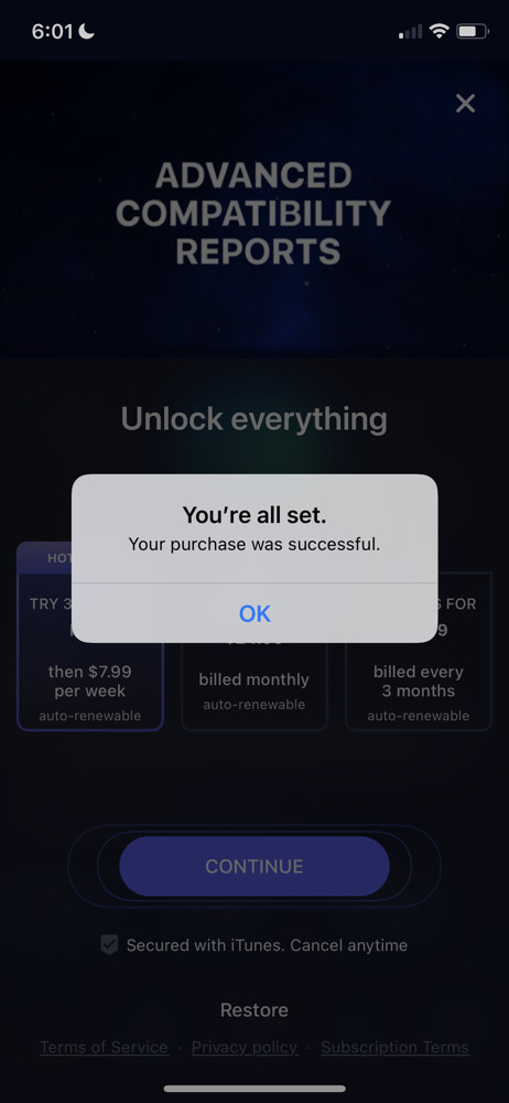 Nebula Purchase successful screenshot