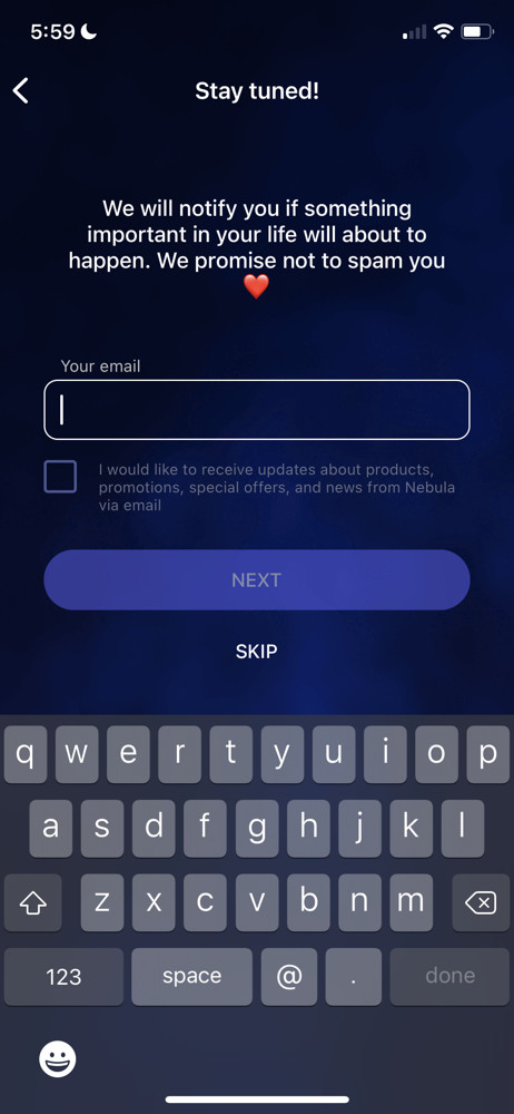 Nebula Newsletter opt-in screenshot