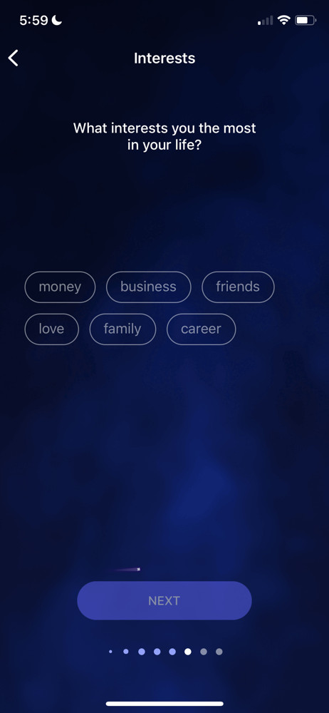 Nebula Select interests screenshot