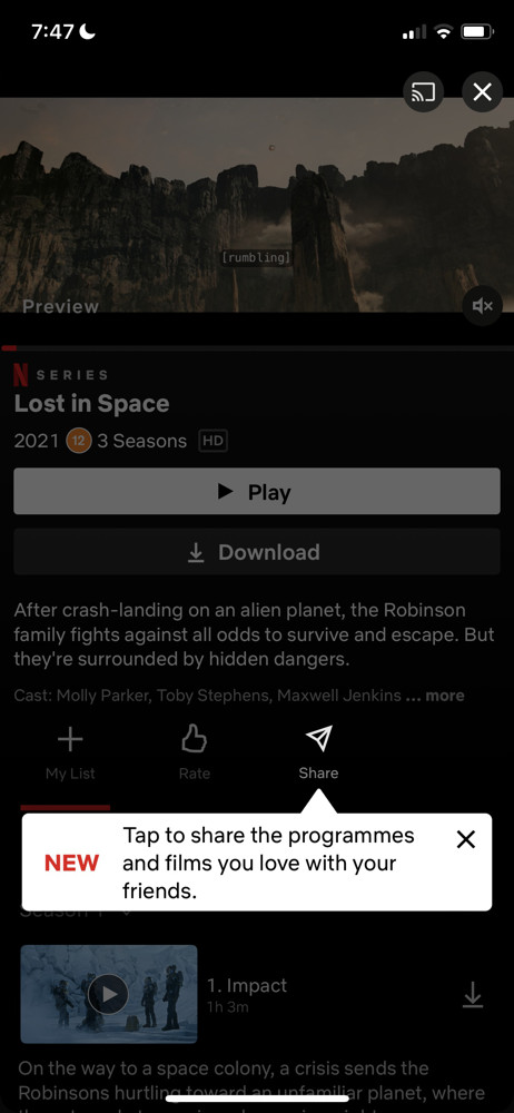 Netflix Guide tooltip screenshot