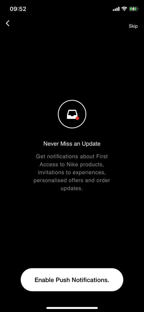 Nike Enable notifications screenshot