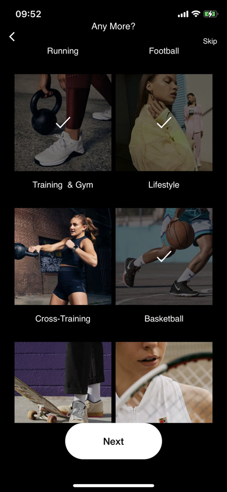 Nike Select interests screenshot