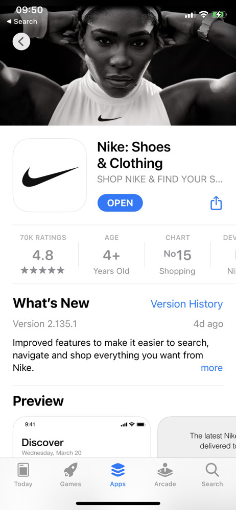 Nike App store listing screenshot