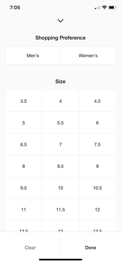Nike SNKRS Preferences screenshot