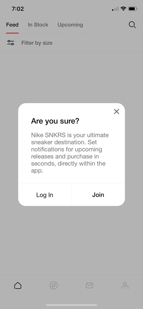 Nike SNKRS Continue as guest screenshot