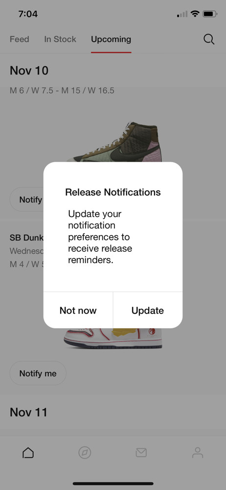 Nike SNKRS Enable notifications screenshot