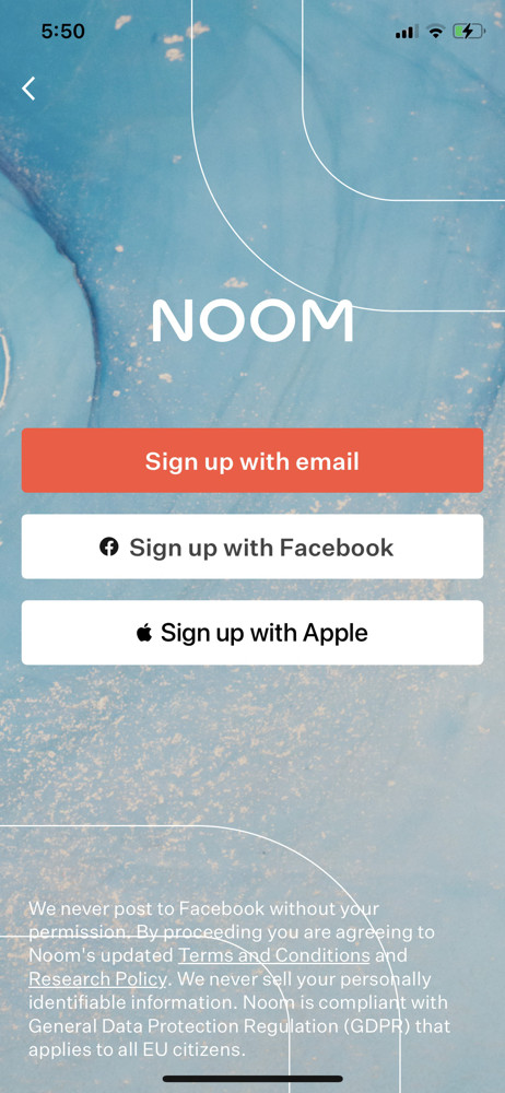 Noom Sign up screenshot